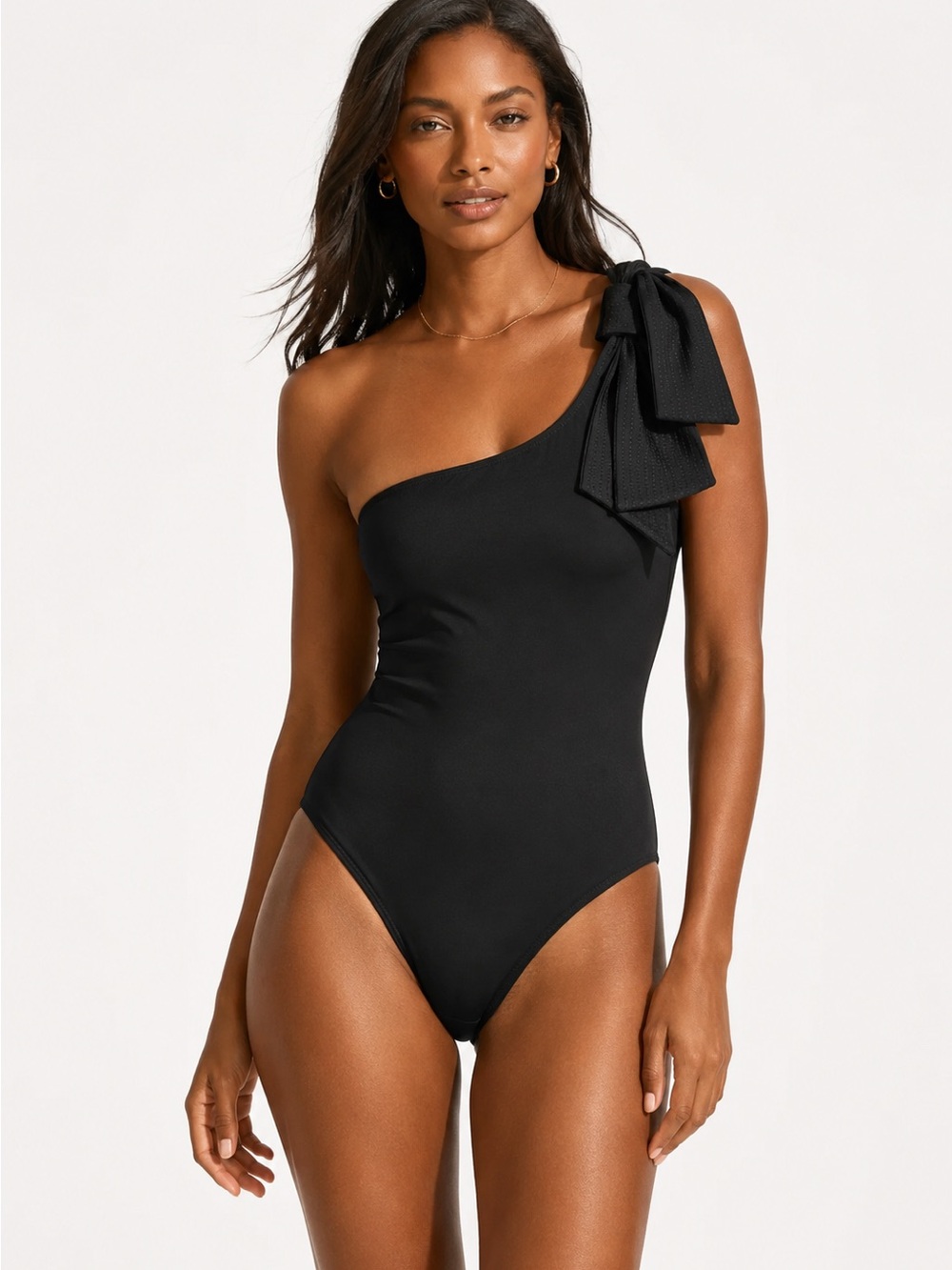 Cleobella Black One-Shoulder One-Piece Swimsuit with Bow Accent